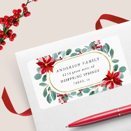 rode poinsettia vakantie floral return address etiket