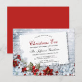 Rode Poinsettia Vakantie Kerstavond Uitnodiging (Voorkant / Achterkant)