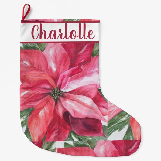 Rode Poinsettia-ventilator Grote Kerstsok (Voorkant)