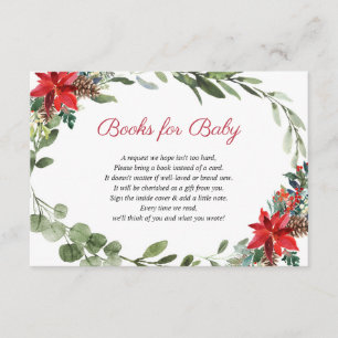 Rode poinsettia voor kerstbaby showers informatiekaartje