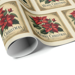 rode poinsettia vrolijk kerstfeest cadeaupapier