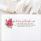 Rode Poinsettia Vrolijk Kerstmis Retouradres Etiket (Insitu)