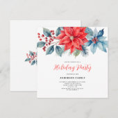 Rode Poinsettia Waterverf Kerstmis Kaart (Voorkant / Achterkant)