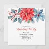 Rode Poinsettia Waterverf Kerstmis Kaart (Voorkant)