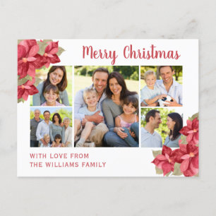 Rode Poinsettia Waterverf Vrolijk Kerstfeest Briefkaart