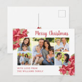 Rode Poinsettia Waterverf Vrolijk Kerstfeest Briefkaart (Voorkant / Achterkant)