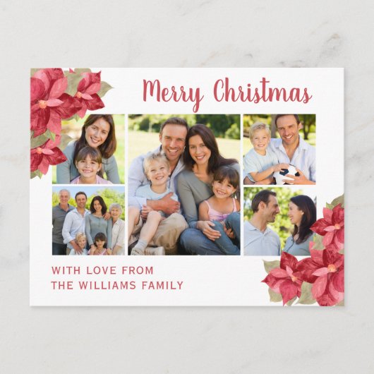 Rode Poinsettia Waterverf Vrolijk Kerstfeest Briefkaart (Voorkant)