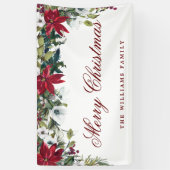 Rode Poinsettia Waterverf Vrolijke Kerstvakantie Spandoek (Verticaal)