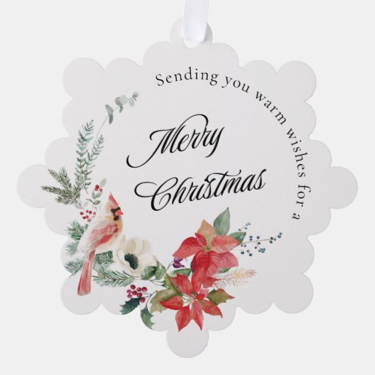 Rode Poinsettia Winter Botanicals Vrolijk Kerstfee Ornament Kaart (Voorkant)