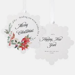 Rode Poinsettia Winter Botanicals Vrolijk Kerstfee Ornament Kaart