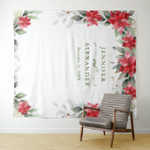Rode Poinsettia Winter Bruiloft Photo Booth Achter Wandkleed (In Situ (horizontaal))