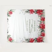 Rode Poinsettia Winter Bruiloft Photo Booth Achter Wandkleed (Voorkant (horizontaal))