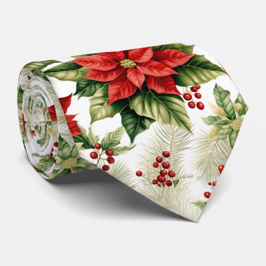 Rode Poinsettia Winter Flower Kerstvakantie Stropdas (Opgerold)