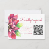 Rode Poinsettia Winter Kerstmis Bruiloft QR Code RSVP Kaartje (Voorkant)