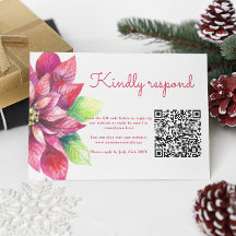 Rode Poinsettia Winter Kerstmis Bruiloft QR Code