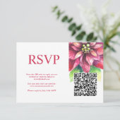 Rode Poinsettia Winter Kerstmis Bruiloft QR Code RSVP Kaartje (Staand voorkant)