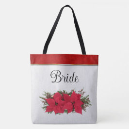 Rode poinsettia winterbruiloft tote bag
