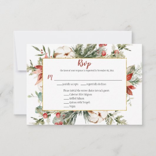 Rode Poinsettia Wintergroene Kerstmis Goud RSVP (Voorkant)