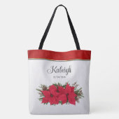 Rode Poinsettia Wintertrouw Tote Bag (Achterkant)