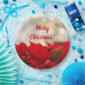 Rode Poinsettia Wit Goud Bokeh Vrolijk Kerstfeest Papieren Bordje (Feest)