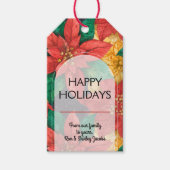 Rode Poinsettias Bloemen Kerstmis Cadeaulabel (Voorkant)