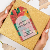 Rode Poinsettias Bloemen Kerstmis Cadeaulabel