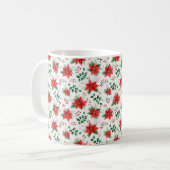 Rode Poinsettias Botanische Print Koffiemok (Voorkant links)