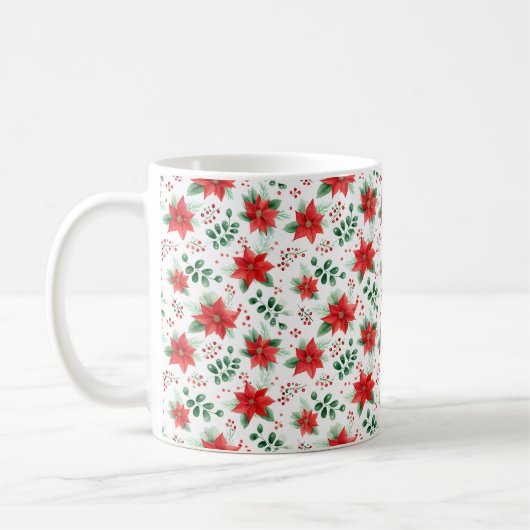 Rode Poinsettias Botanische Print Koffiemok (Links)