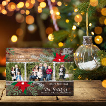 Rode Poinsettias Donker Hout Vrolijke Kerst Kaart