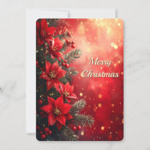 Rode Poinsettia's en Bessen Kerstkaart