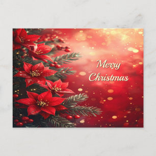 Rode Poinsettia's en Bessen Kerstkaart Briefkaart