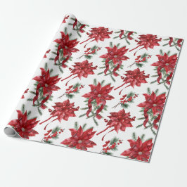 Rode poinsettia's en strikken cadeaupapier