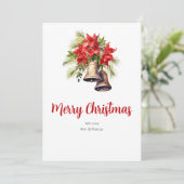 Rode Poinsettias & groen gebladerte Kerstmis Feestdagenkaart (Staand voorkant)