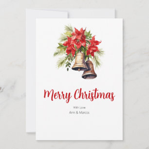 Rode Poinsettias & groen gebladerte Kerstmis Feestdagenkaart