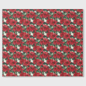 Rode Poinsettias groene bladeren Cadeaupapier (Vlak)