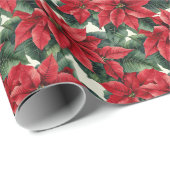 Rode Poinsettias groene bladeren Cadeaupapier (Rol Hoek)