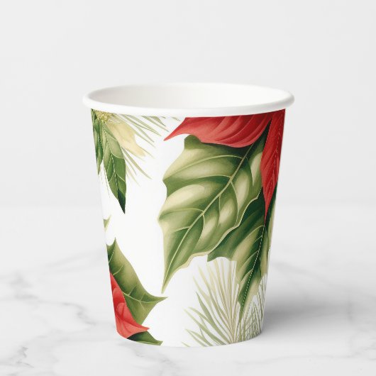 Rode Poinsettias Holly Kerstmis Bloemenvakantie Papieren Bekers (Achterkant)