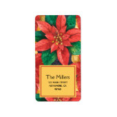 Rode Poinsettias Kerstmis Bloemen Retouradres Etiket (Voorkant)