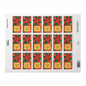 Rode Poinsettias Kerstmis Bloemen Retouradres Etiket (Full Sheet)