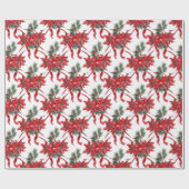 Rode Poinsettias Lintbogen Lattice Cadeaupapier (Vlak)