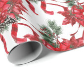 Rode Poinsettias Lintbogen Lattice Cadeaupapier (Rol Hoek)