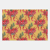 Rode Poinsettias Lintbogen Lattice groen rood goud Inpakpapier Vel (Voorkant 3)