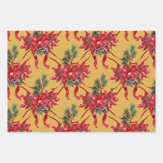 Rode Poinsettias Lintbogen Lattice groen rood goud Inpakpapier Vel (Voorkant 3)