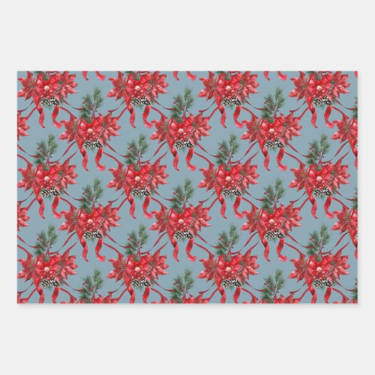 Rode Poinsettias Lintbogen Lattice groen rood goud Inpakpapier Vel (Voorkant 2)