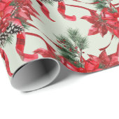 Rode Poinsettias Lintbogen Lattice Sage Groen Cadeaupapier (Rol Hoek)