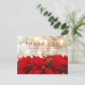 Rode Poinsettia's met Gouden Bokeh Kerst Dankjewel Briefkaart (Staand voorkant)