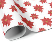 Rode Poinsettia's Op Wit Cadeaupapier (Rol Hoek)