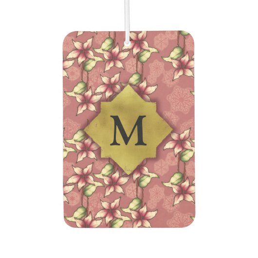 Rode Poinsettia's & Snowflakes Kerstmonogram Luchtverfrisser (Voorkant)