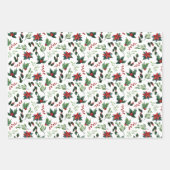 Rode Poinsettias Spruce Boughs en Holly Christmas Inpakpapier Vel (Voorkant 3)