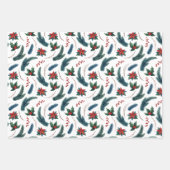 Rode Poinsettias Spruce Boughs en Holly Christmas Inpakpapier Vel (Voorkant 2)